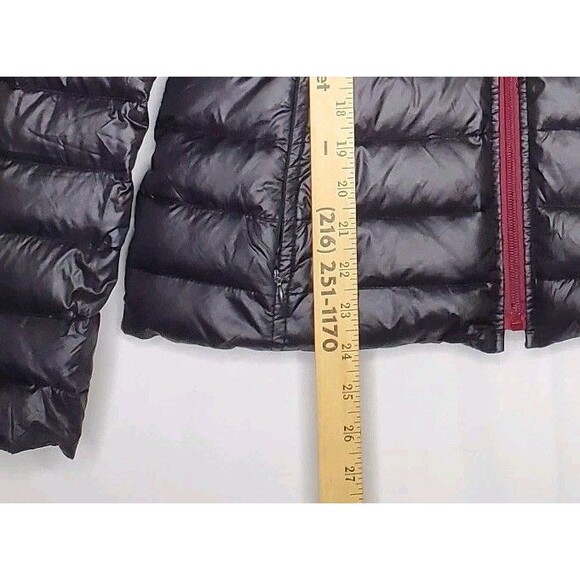Nautica Packable Down Puffer Jacket Women Medium Reversible Hood Zip Red Black - Picture 7 of 8